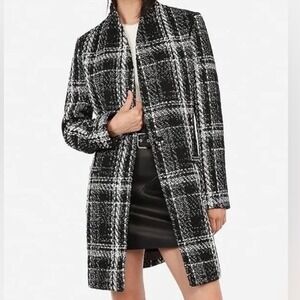 EXPRESS Black White Plaid Tweed Blazer Coat‎ Women's Size Large